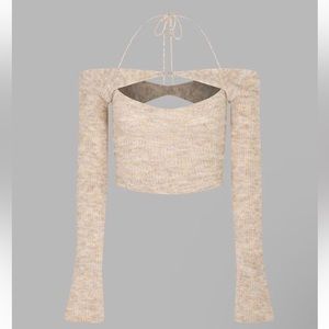 Y2K Beige Long Sleeve Halter Top